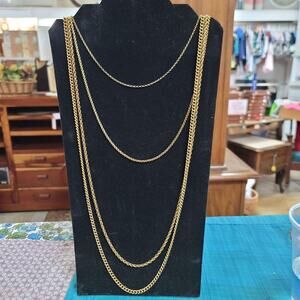 Vintage Costume Jewelry Layered Goldtone Chain Multi Strand Necklace Flower 17"